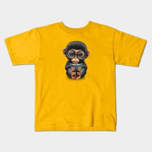 Cute Baby Chimpanzee Reading a Book Kids T-Shirt